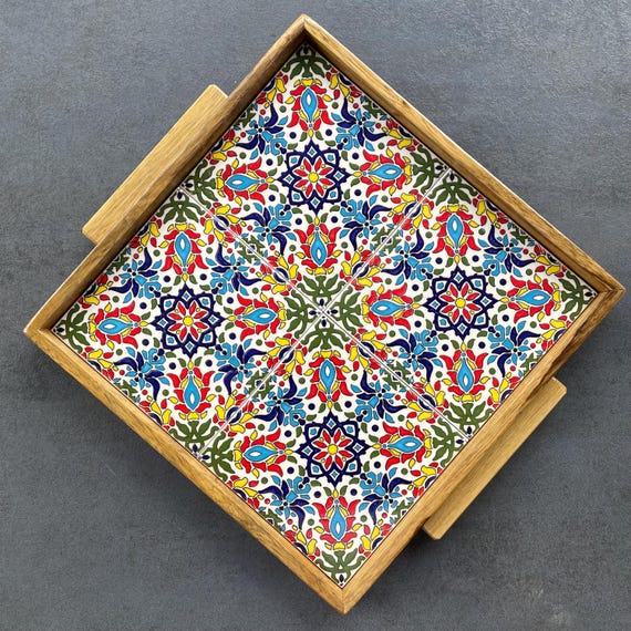 Tile tray made in walnut frame