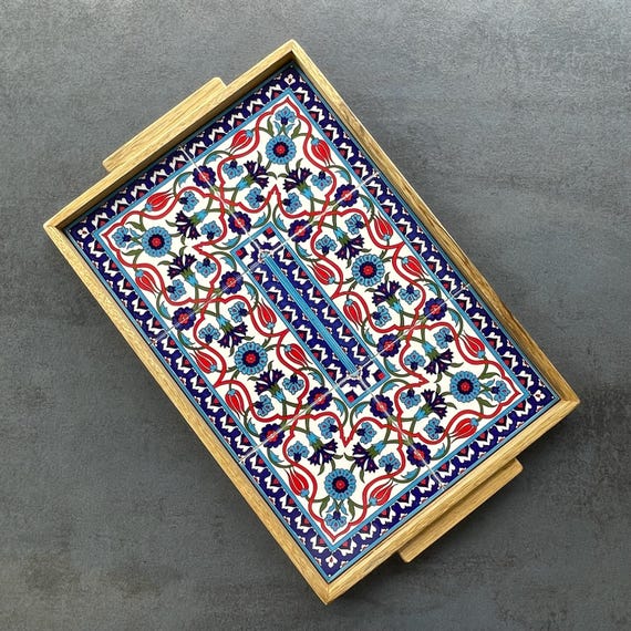 Walnut tray with ceramic