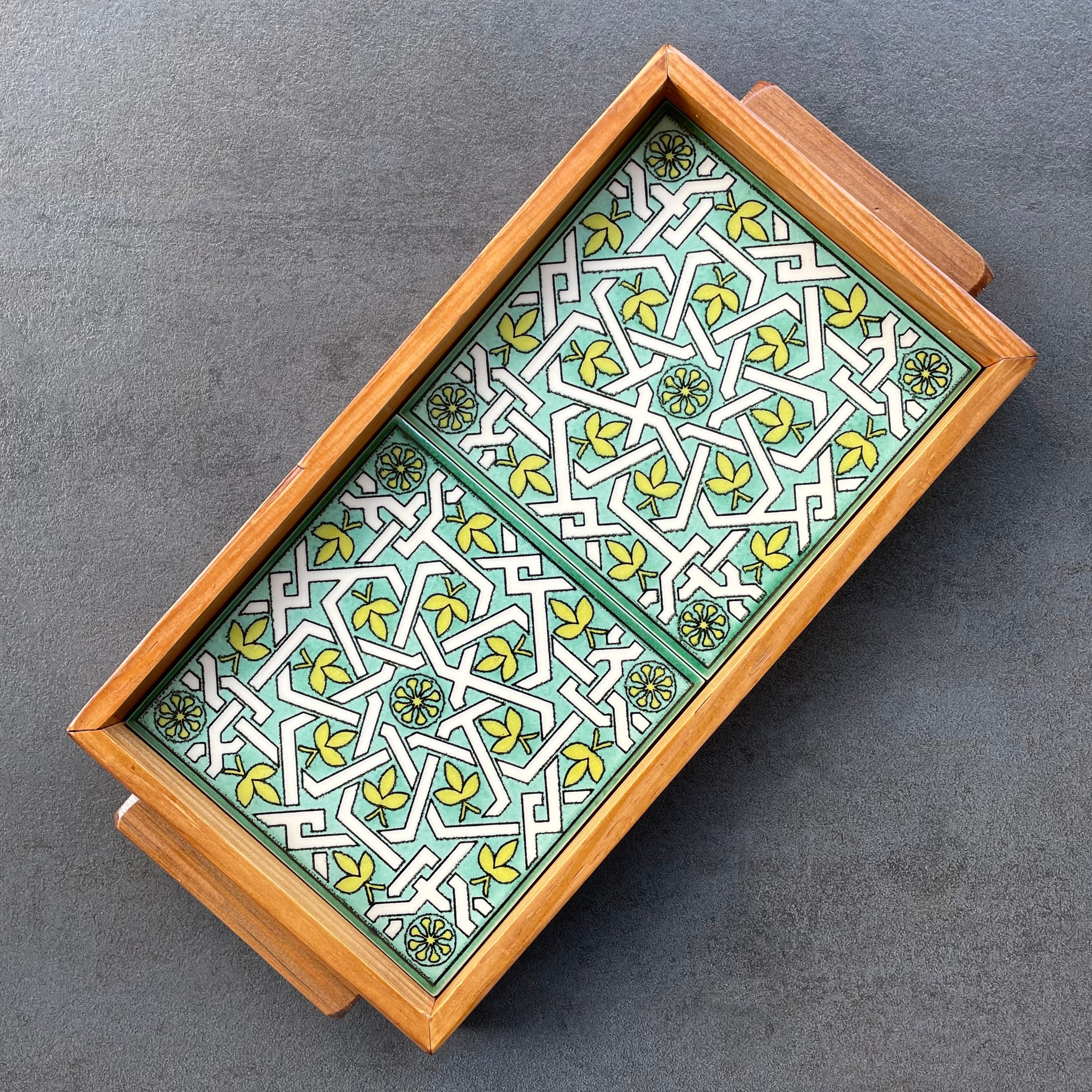 Wooden Tray With Turquoise Ceramic Tiles in Boho Style - Etsy