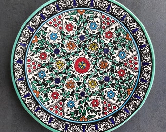 Turquoise Colorful Cake Plate Filigree Flower Pattern Cake Plate Flat Plate Dinnerware Dinnerware Hand Painted 30cm