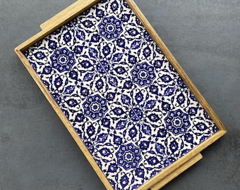 Stylish walnut tray with real tiles