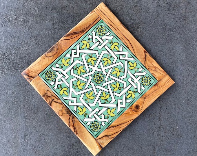 Featured listing image: Olive wood coasters with tile decoration