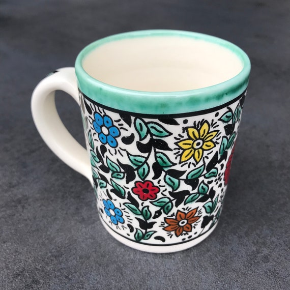 Floral mug, teacup, mug with hand-painted floral pattern, unique, gift, gift set, wedding, initiation, boho style