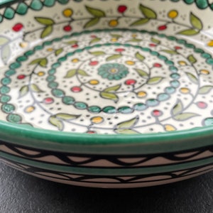 Turquoise fruit bowl with oriental floral details, salad bowl, eating utensils, table decoration, boho image 2