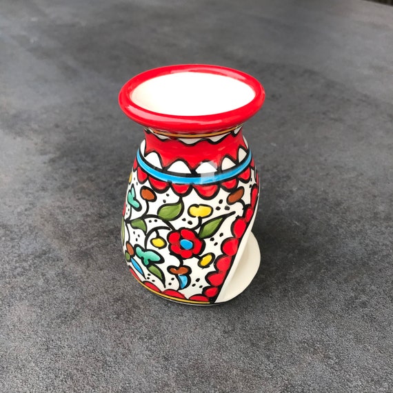 Red fragrance lamp, aroma lamp, tealight holder for essential oils made of ceramic with hand-painted flower pattern