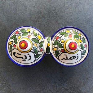 Mediterranean bowl with lid, fresh floral pattern, perfect for zaatar, olives, dips or snacks, ceramic bowl, hand painted