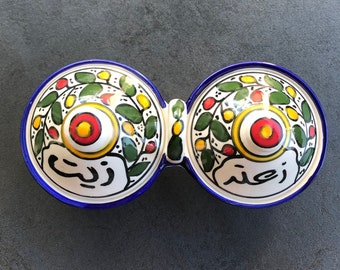 Mediterranean bowl with lid, fresh floral pattern, perfect for zaatar, olives, dips or snacks, ceramic bowl, hand painted