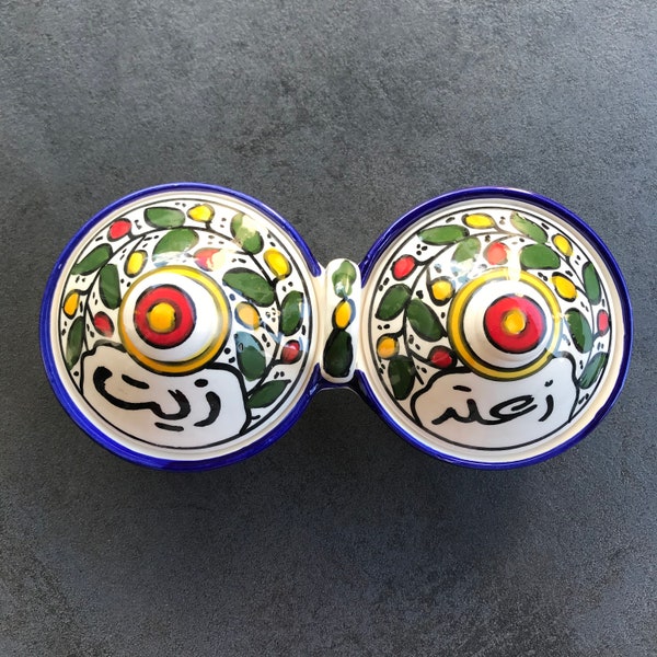 Mediterranes Schälchen mit Deckel, frisches Blumen-Muster, perfekt für Zaatar, Oliven, Dips oder Snacks, Keramikschale, handgemalt