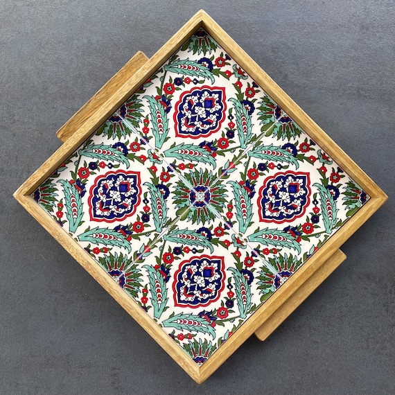 Handmade tile tray made of walnut wood