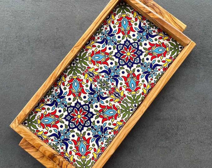Featured listing image: Tile tray made of olive wood
