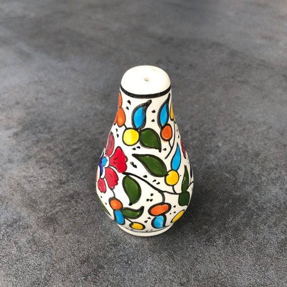 Salt Shaker Spice Shaker Storage Ceramic Flower Design Gift Birthday Wedding Housewarming Hand Painted Boho