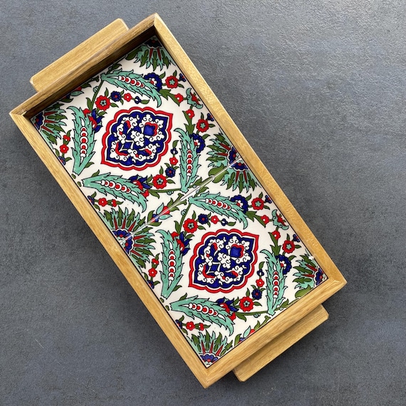 Decorative walnut tray with tiles