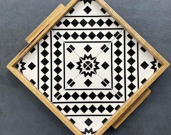 Handmade walnut tray with tiles