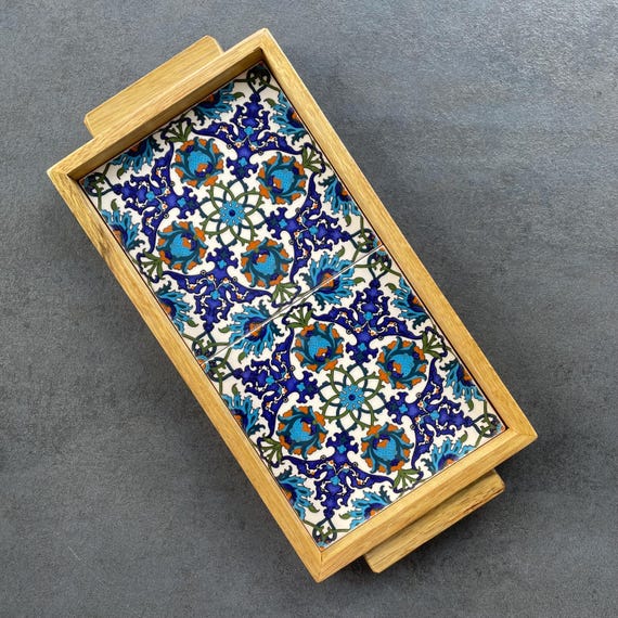 Decorative walnut trays with tiles