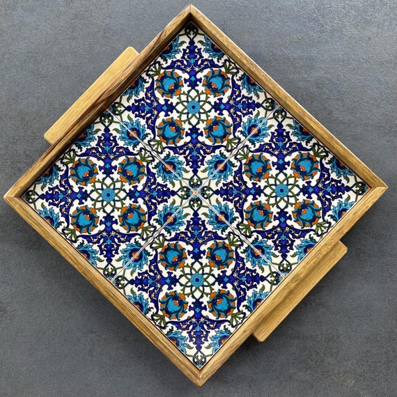 Unique tray with tile decor wood