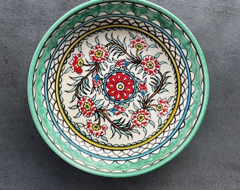 Hand-painted turquoise ceramic bowl, 23 cm