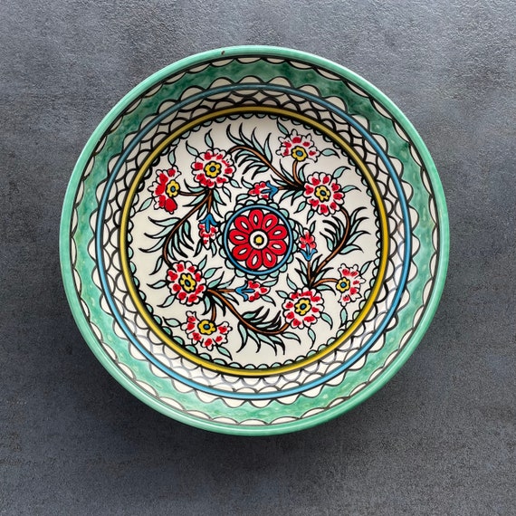 Handbemalte türkise Keramikschale, 23cm