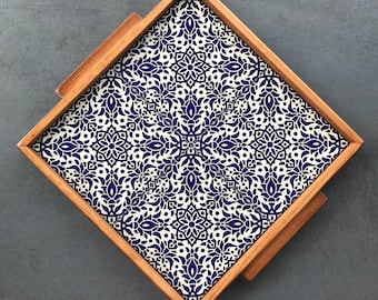 Tray, serving platter, coffee service, ceramic and wooden dinner plate, decoration, boho, gift, housewarming, handmade