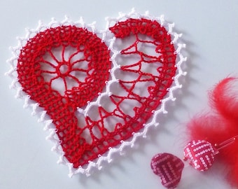 Lace Heart Doily 10″ Crochet Pattern Valentine's day EN/DE: PDF Sustainable Doily Gift Ideas, diy handmade Decor Heart Eco-Friendly