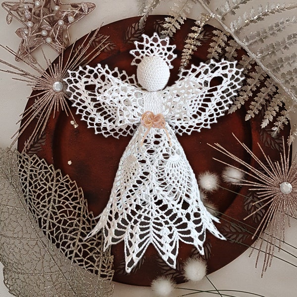 Angel Crochet Pattern EN/DE: PDF Lace Guardian Angel 10'' Angel tree topper EcoFriendly, Bridal Wedding Birthday Gift Vegan, Christmas Decor