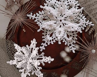 3 relief snowflakes crochet pattern EN/DE: PDF Christmas tree decoration, ice crystal lace