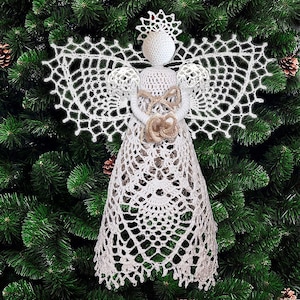 Angel Crochet Pattern EN/DE: PDF Lace Guardian Angel 10'' Angel tree topper EcoFriendly, Bridal Wedding Birthday Gift Vegan, Christmas Decor