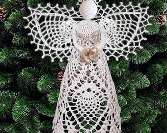 Angel Crochet Pattern EN/DE: PDF Lace Guardian Angel 10'' Angel tree topper EcoFriendly, Bridal Wedding Birthday Gift Vegan, Christmas Decor