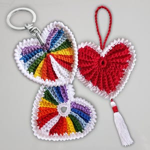 Cuore arcobaleno 9 cm Schema all'uncinetto DE/EN, portachiavi PDF per principianti