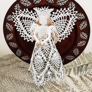 Angel Crochet Pattern EN/DE/ES: pdf Lace Guardian Angel 12'', Angel tree topper EcoFriendly, Bridal Wedding Birthday Gift Christmas Decor