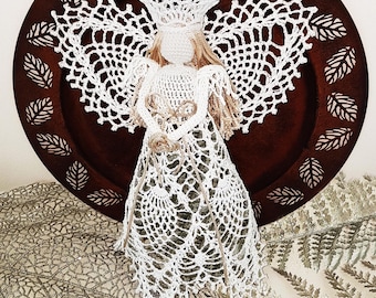 Angel Crochet Pattern EN/DE/ES: pdf Lace Guardian Angel 12'', Angel tree topper EcoFriendly, Bridal Wedding Birthday Gift Christmas Decor