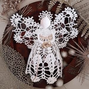 Angel Crochet Pattern EN/DE: PDF Lace Guardian Angel 10'' Angel tree topper EcoFriendly, Bridal Wedding Birthday Gift Vegan, Christmas Decor