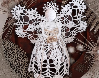 Angel Crochet Pattern EN/DE: PDF Lace Guardian Angel 10'' Angel tree topper EcoFriendly, Bridal Wedding Birthday Gift Vegan, Christmas Decor
