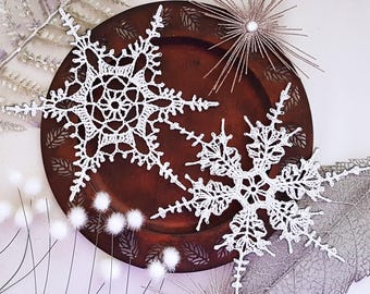 2 Christmas Lace Snowflakes 11'' (27 cm) Crochet Pattern EN/DE: PDF Description Eco-Friendly xmas Tree Decor, diy Gift Vintage Traditional