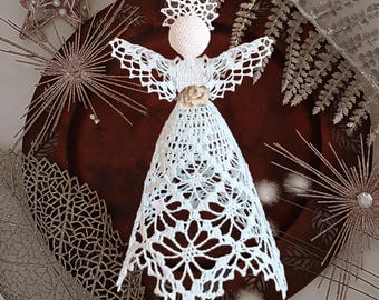 Crochet Pattern Angel filet lace EN/DE: PDF Lace Guardian Angel 11'' Angel tree topper EcoFriendly, Wedding Birthday Gift, Christmas Decor
