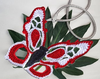 Lace Butterfly 2-Colors 19 cm Crochet Pattern PDF EN/DE, Butterfly Wing key chain.