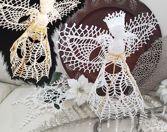 Angel Crochet Pattern EN/DE: PDF Design Gift, Guardian Angel 11'', Delicate Lace Diy, Angel tree topper EcoFriendly