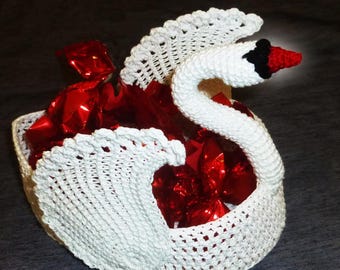 Swan 8'' Crochet Pattern: PDF Crochet Animal Pattern, Swan candy bowl Sustainability, DIY amigurumi handmade Decor EcoFriendly Tunisian Swan