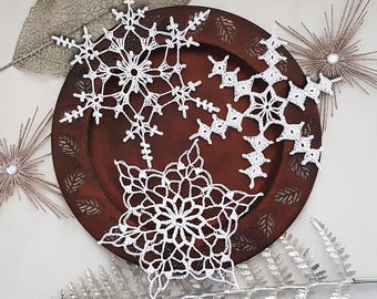 3 Christmas Lace Snowflakes 8'' (20 cm) Crochet Pattern EN/DE: PDF Description Eco-Friendly xmas Tree Decor, diy Gift Vintage Traditional