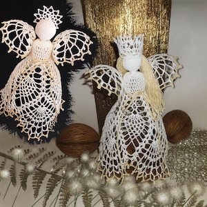 Lace Christmas Angel 10.5" Crochet Pattern EN/DE: PDF Tree Topper, Eco-Friendly Wedding/ Christening/ Birthday Gift, Guardian Angel Decor