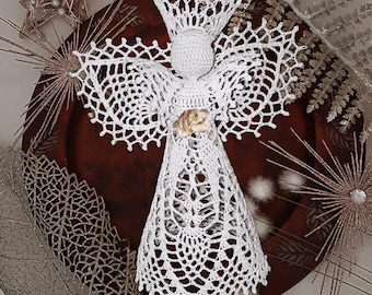Angel Crochet Pattern EN/DE: PDF Lace Guardian Angel 10'' Angel tree topper EcoFriendly, Christmas Decor