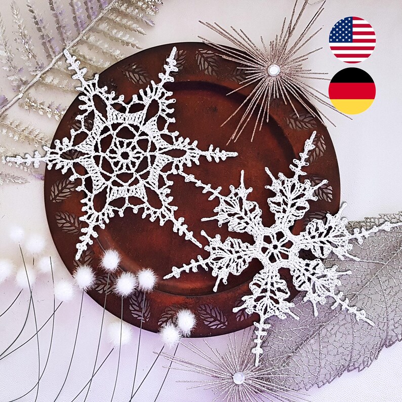 2 Christmas Lace Snowflakes 11'' (27 cm) Crochet Pattern EN/DE: PDF Description Eco-Friendly xmas Tree Decor, diy Gift Vintage Traditional image 9
