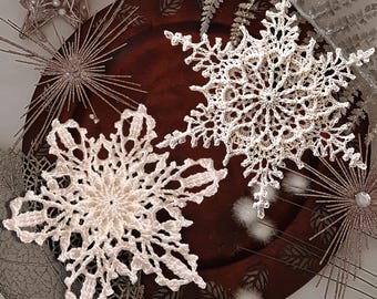3 relief snowflakes crochet pattern EN/DE: PDF Christmas tree ornaments, ice crystal lace