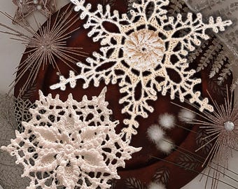 3 relief snowflakes crochet pattern slanted EN/DE: PDF Christmas tree ornaments, ice crystal lace