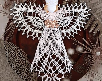 Angel Crochet Pattern in EN/DE: PDF Christmas Angel 25 cm with Geometric Lace, Diy Guardian Angel