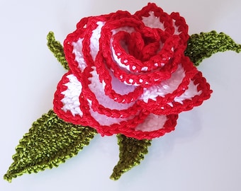 Crochet Pattern Rose with sepal leaf 2 colours EN/DE: PDF Flower, 3D Floral Pattern