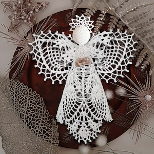 Angel Crochet Pattern EN/DE: PDF Lace Guardian Angel 10'' Angel tree topper EcoFriendly, Bridal Wedding Birthday Gift Vegan, Christmas Decor