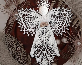 Angel Crochet Pattern EN/DE: PDF Lace Guardian Angel 10'' Angel tree topper EcoFriendly, Bridal Wedding Birthday Gift Vegan, Christmas Decor