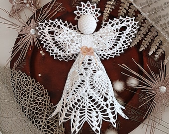 Angel Crochet Pattern: PDF Lace Guardian Angel 10'', Angel tree topper EcoFriendly, Bridal Wedding Birthday Gift Vegan, Christmas Decor