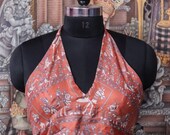 Halter Neck, Vintage Silk Recycled Tie Top, Boho Reversible Crop Top STT1004