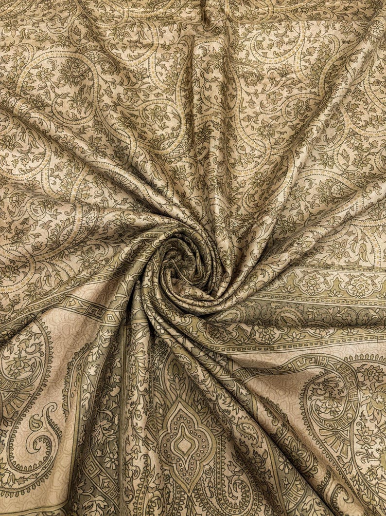 Tissu Sari Vintage Soie Bleu - 4.6 Mètres, 44" Large, Loisirs Créatifs